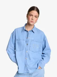 Alix The Label Dames Blouse Chambray Denim Blauw