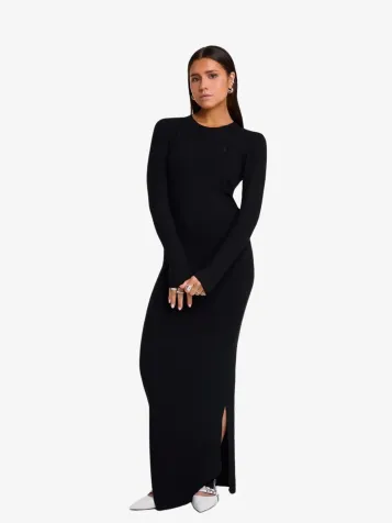 Dames Jurk Rib Long Dress Black