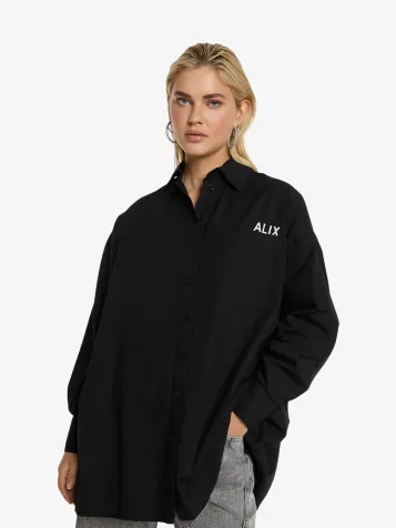 Dames Blouse Oversized Poplin Zwart