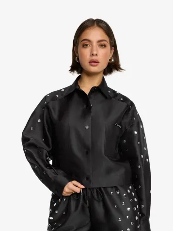 Dames Blouse Cropped Studs Zwart