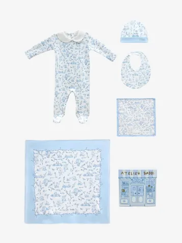 Jongens Baby Gift Set Toile de Jouy Blauw