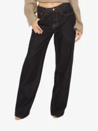 La Sisters Dames Spijkerbroek Classic Straight Leg Jeans Dark Blue 