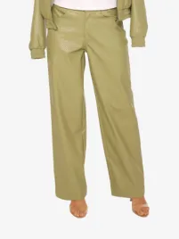 La Sisters Dames Broek Leather Pu Khaki