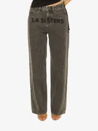 La Sisters Dames Spijkerbroek Embroidered Signature Grijs