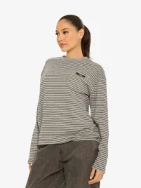 La Sisters Dames Longsleeve Oversized Stripe Dark Grijs