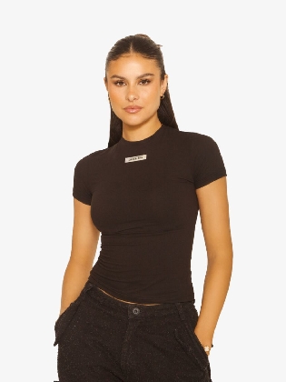 Dames Shirt Short Sleeve Essential Top Zwart