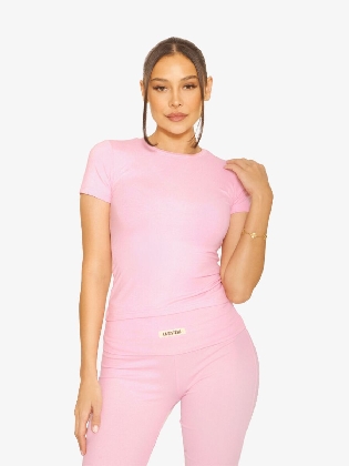 Dames Shirt Short Sleeve Lounge Top Roze