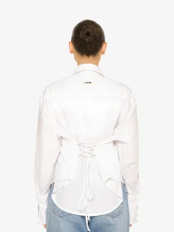 Dames Blouse Tie Back Wit