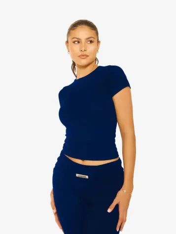 Dames Shirt Short Sleeve Lounge Top Navy