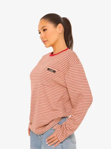 Dames Longsleeve Oversized Striped Beige