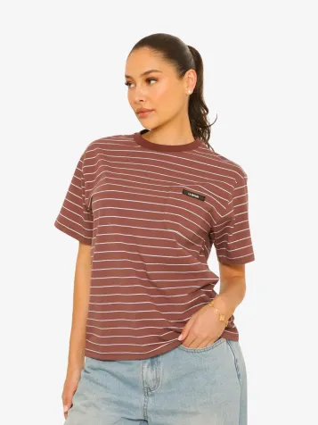Dames T-shirt Oversized Striped Bruin