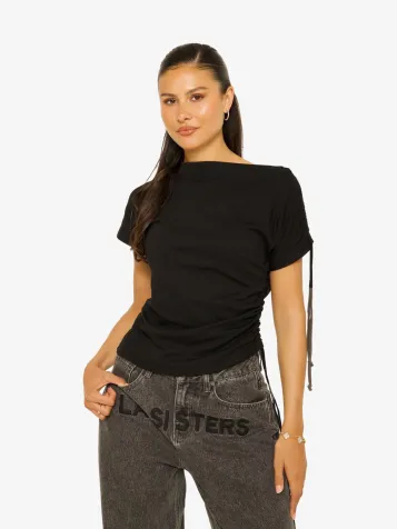 Dames Top Off Shoulder String Zwart