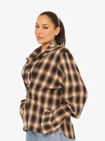 Dames Blouse Oversized Checked Beige