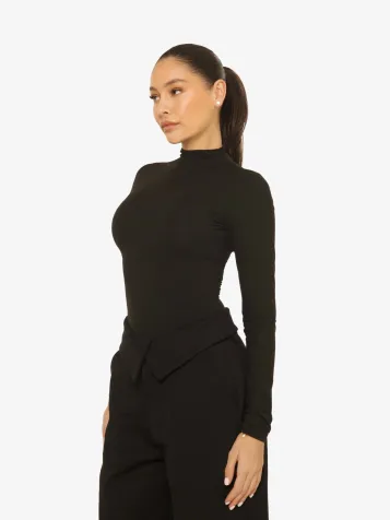 Dames Shirt Long Sleeve Turtle Neck Top Zwart