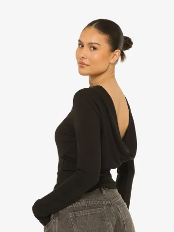 Dames Longsleeve Open Back Zwart