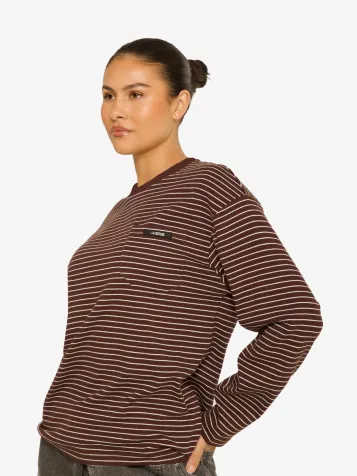 Dames Longsleeve Oversized Stripe Bruin