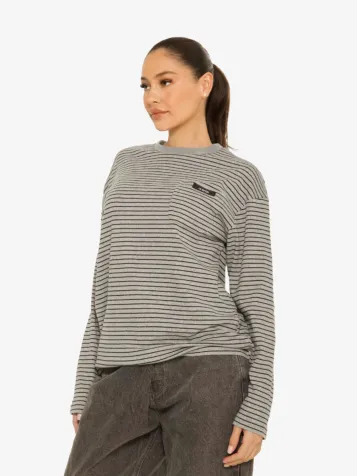 Dames Longsleeve Oversized Stripe Dark Grijs